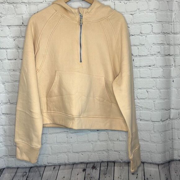 Micoson Fleece Lined Yellow Hoodie 1/2 Zipper Cropped Thumb Hole size xl - Picture 2 of 7